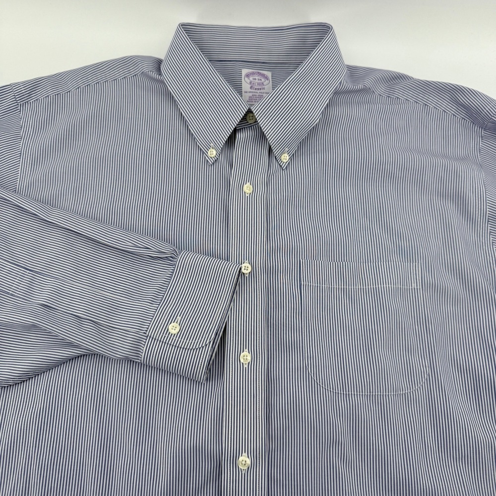 Brooks Brothers Classic Supima Cotton Shirt Men 18-34 Blue White Striped